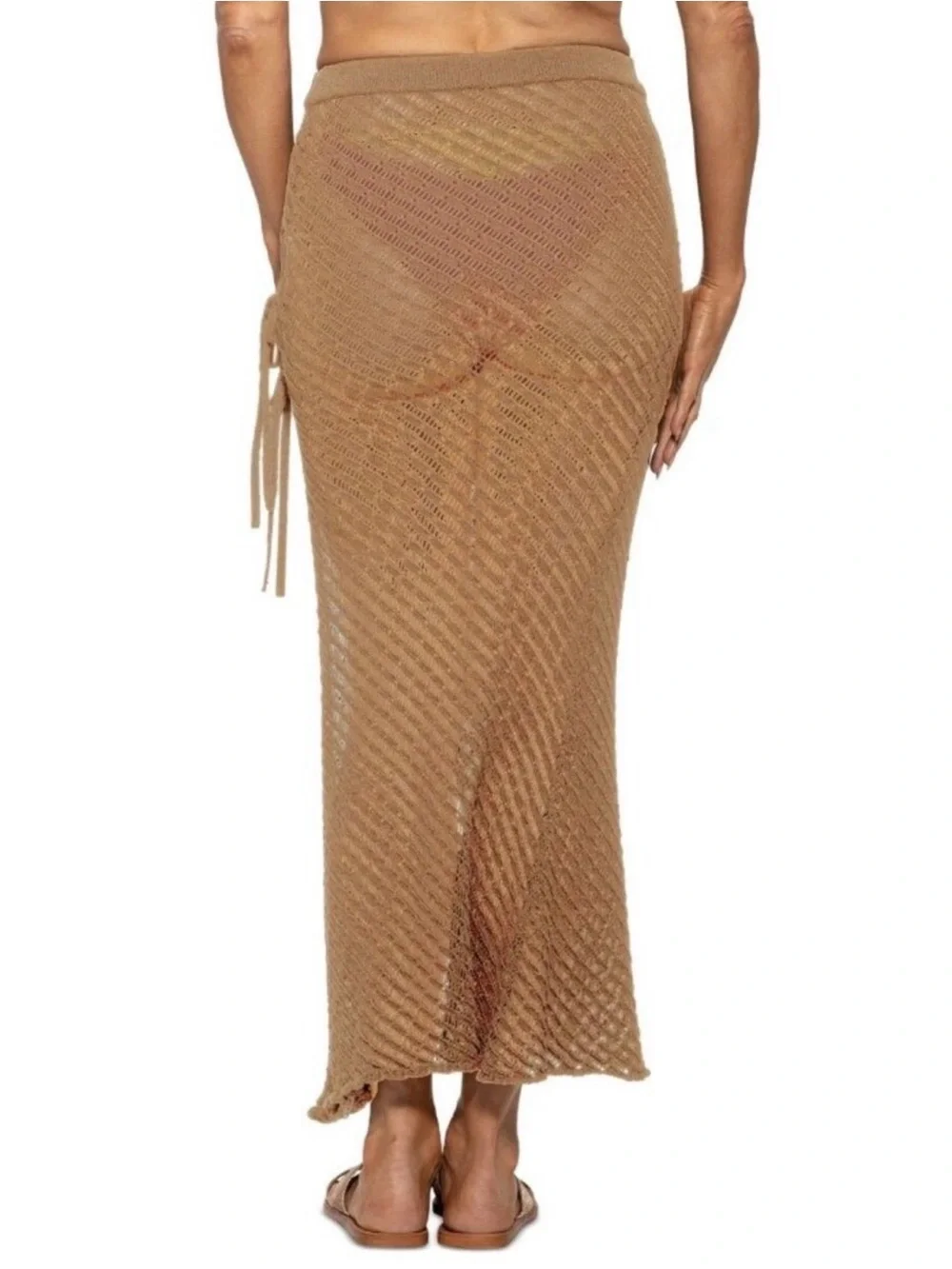Dotti Tan Crochet Side-Slit Swim Coverup Skirt